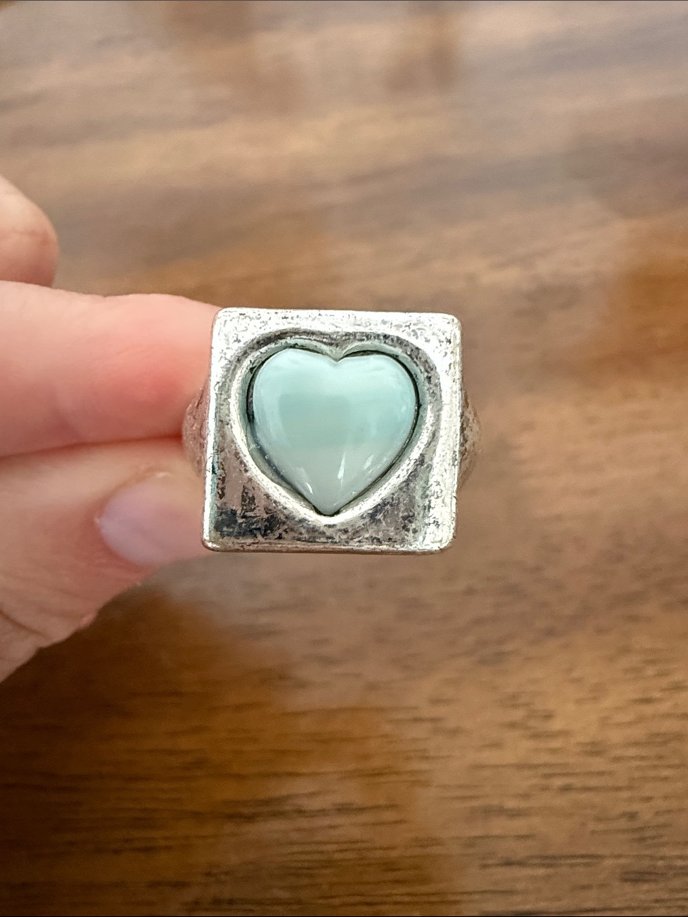 Free People Silver Ring with Mint Green Heart